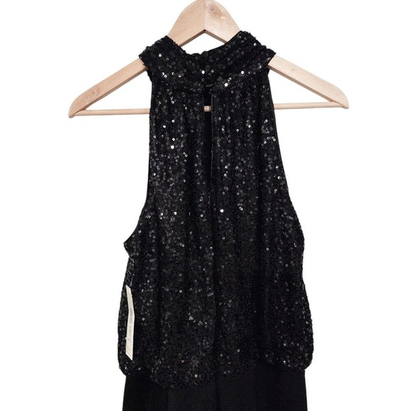 NEW Eliza J Jumpsuit 12 Black Sequin Halter Neck Sleeveless Wide‎ Leg Evening - Picture 3 of 14